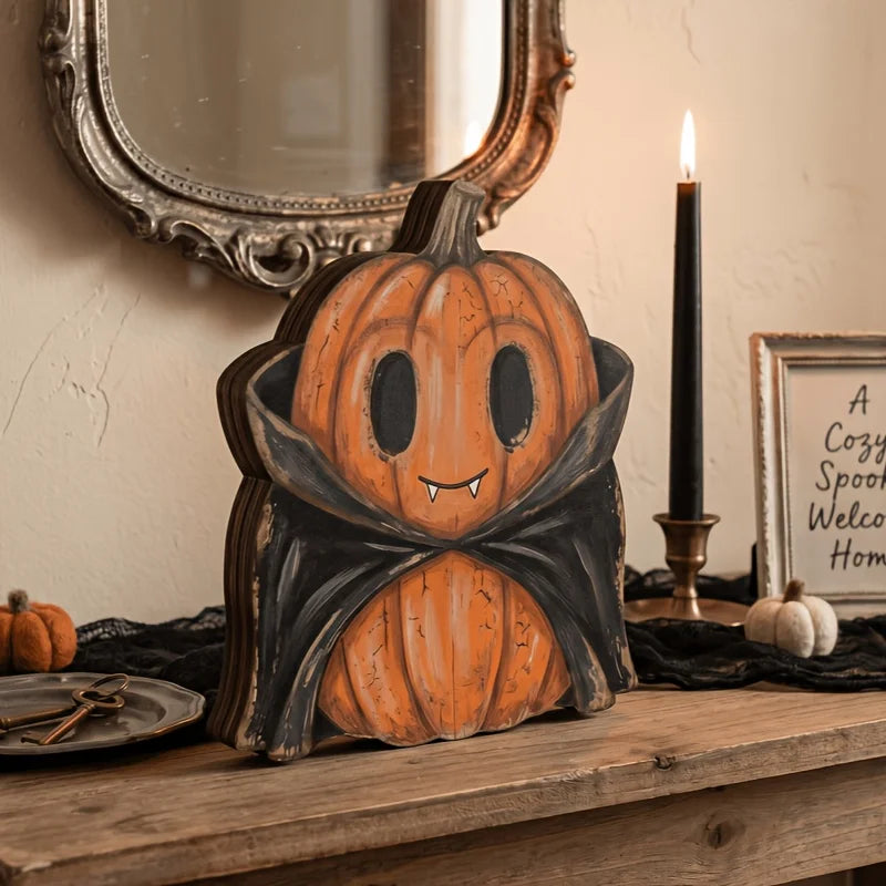 Halloween Wooden Blocks: ghosts, black cats, pumpkins, skulls, witches, owls, zombies, vampires.Shelf decor for autumn indoor ﻿