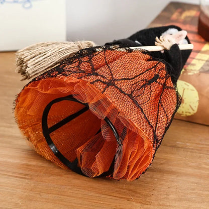 Halloween Witch Decoration with Broom Cute Hanging Ornament for Home Garden Indoor Party Decor Photography Props